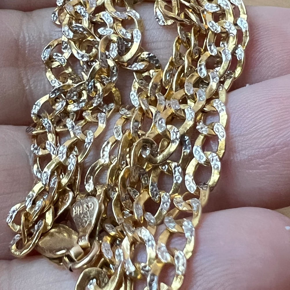 14K TWO TONE YELLOW WHITE GOLD CURB CUBAN LINK CHAIN NECKLACE UNISEX WELL DONE